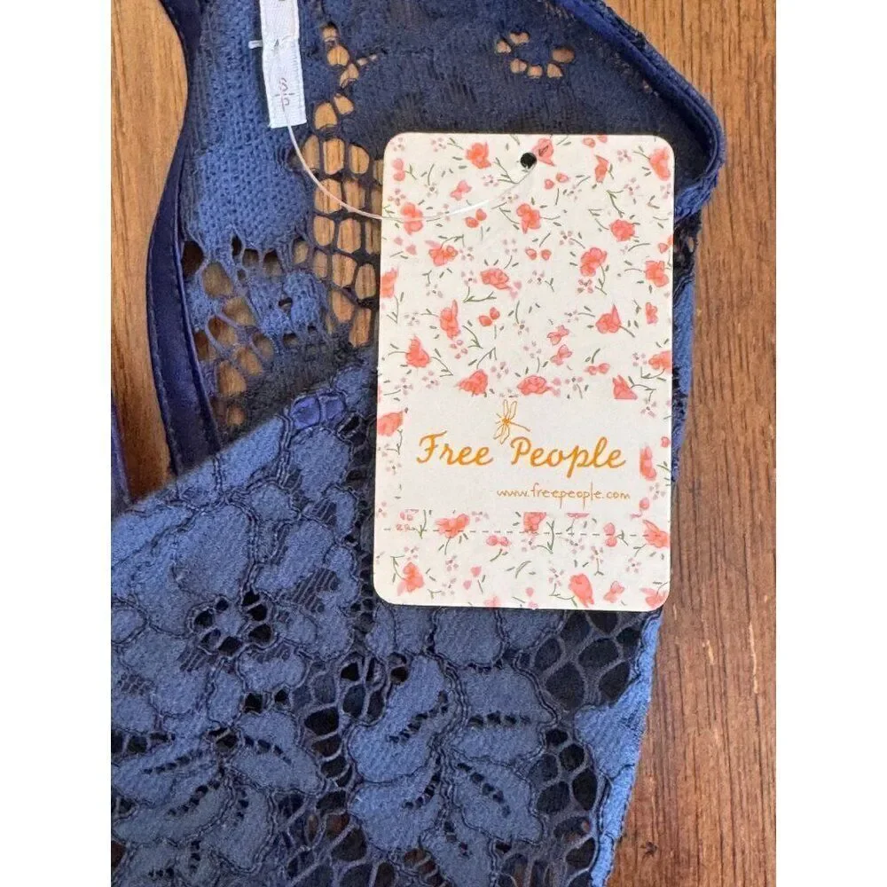 Free People Womens Halter Lace Top Sweet Meadow Dreams In Blue Sz S - Picture 8 of 11